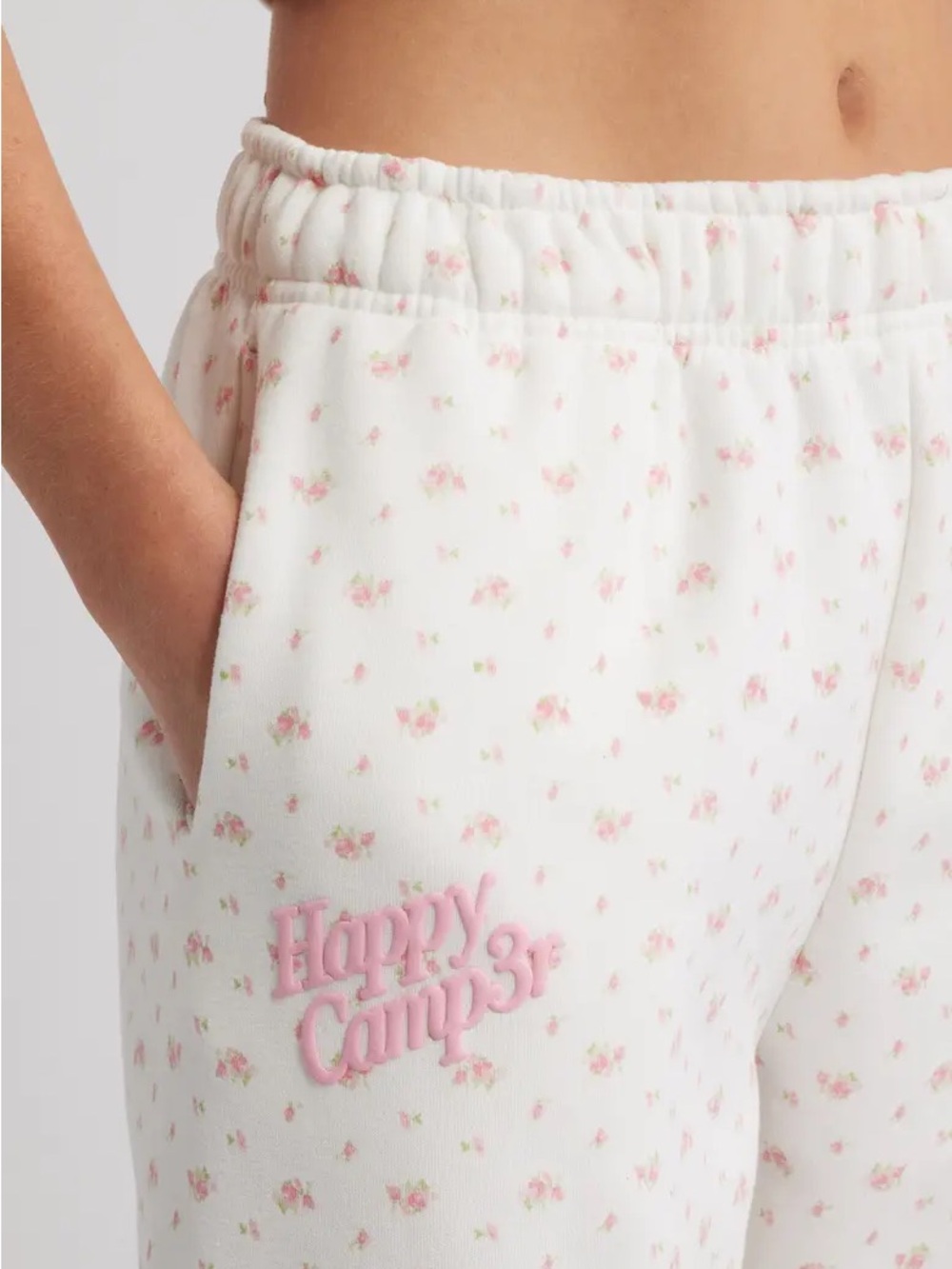 Happy Campers White Pink Floral Joggers - Women